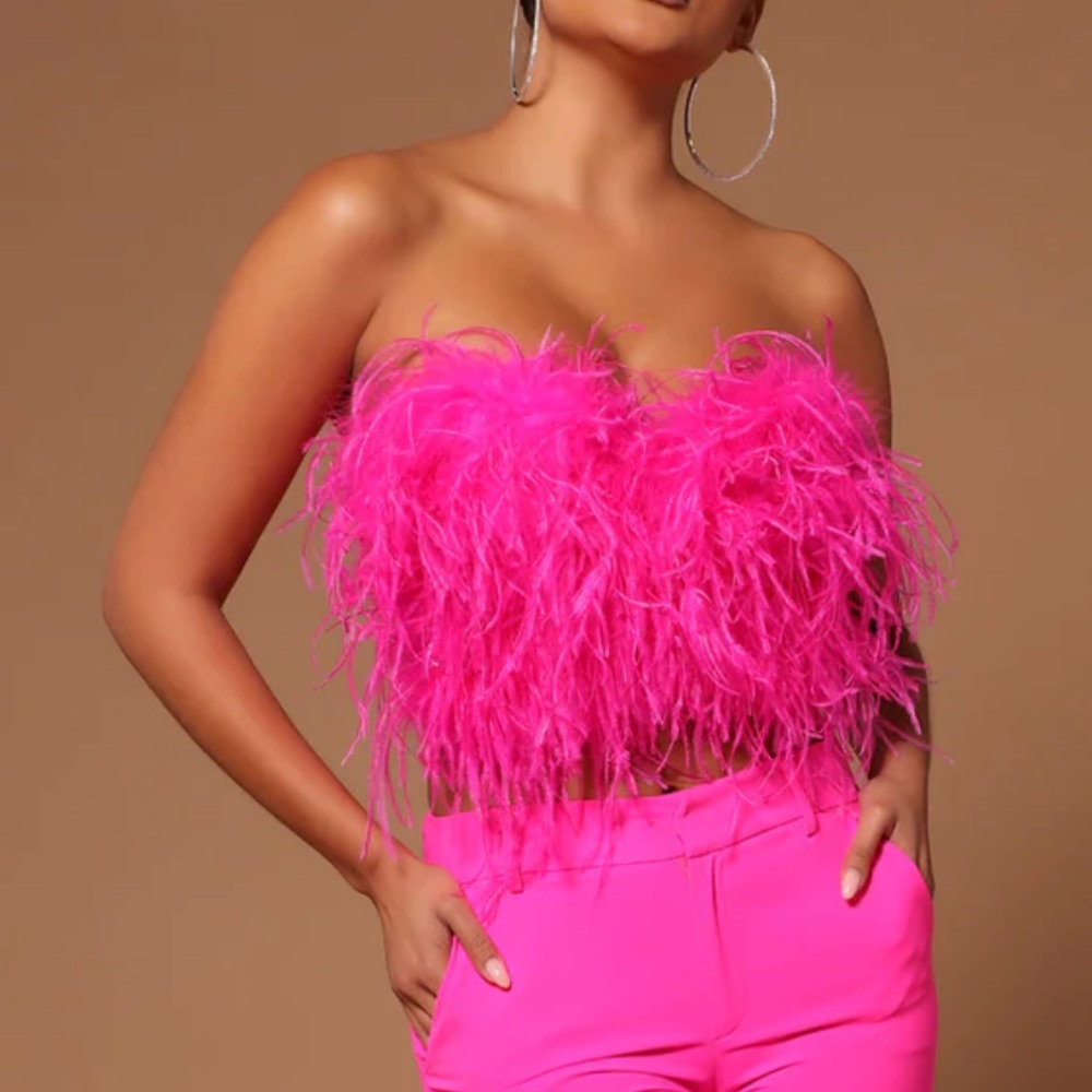 FASHIONOVA PINK FEATHER TOP